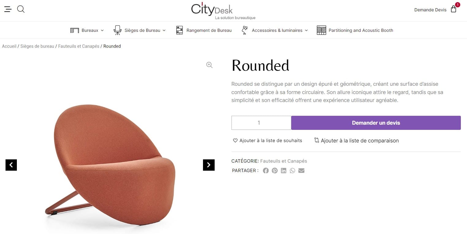 demande devis de fauteuil de bureau en promotion chez city desk
