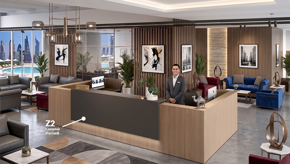 comptoir d'accueil pour l'aménagement d'une réception d’hôtel en Tunisie