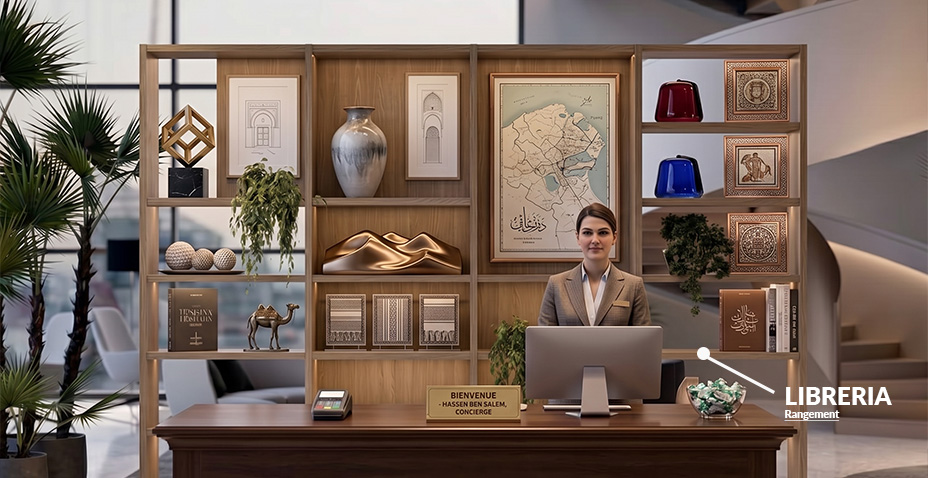 solutions de rangement pour récéption d'accueil dans un hotel