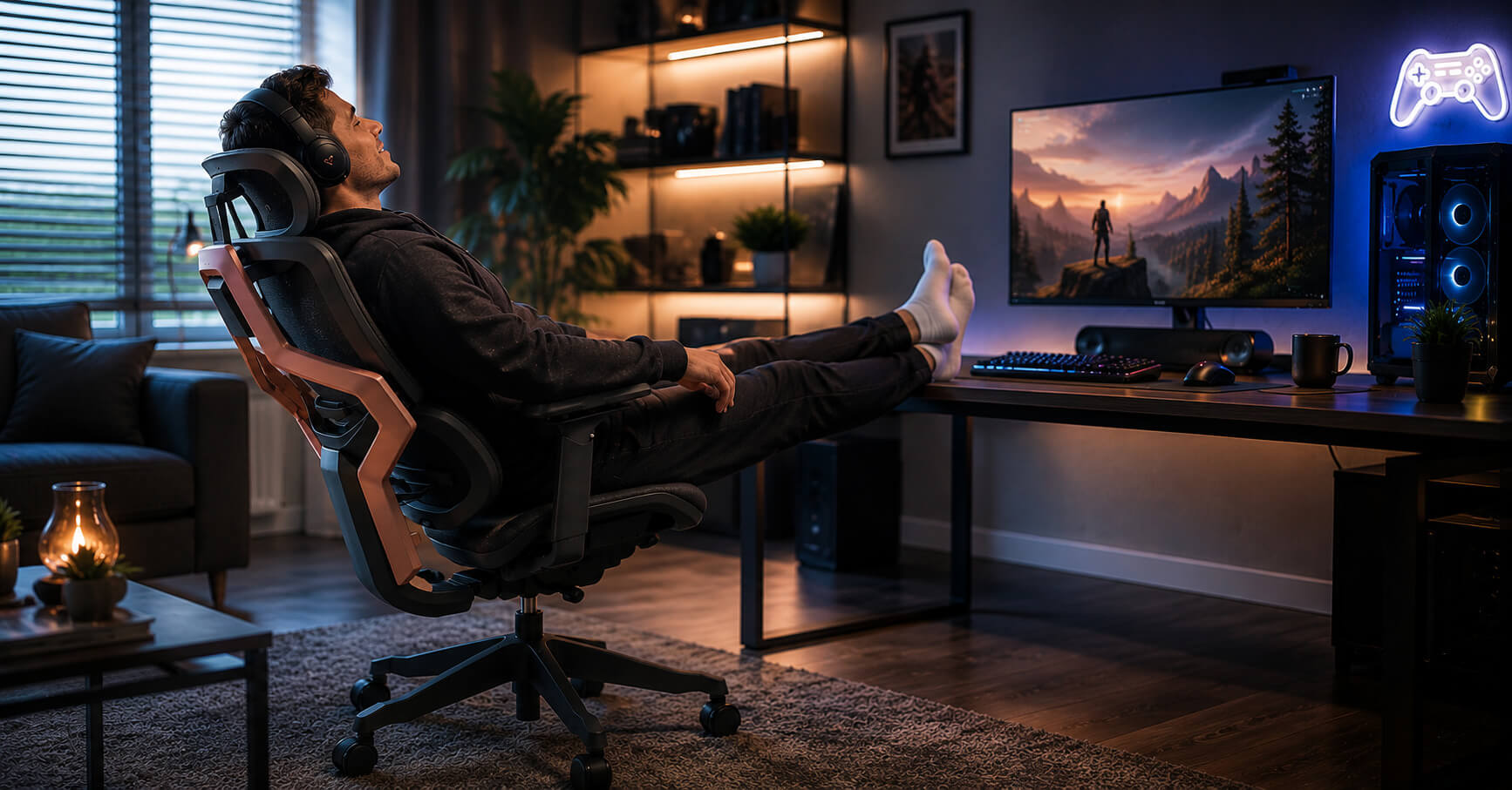 Chaise gaming pour télétravail utilisée dans un bureau à domicile