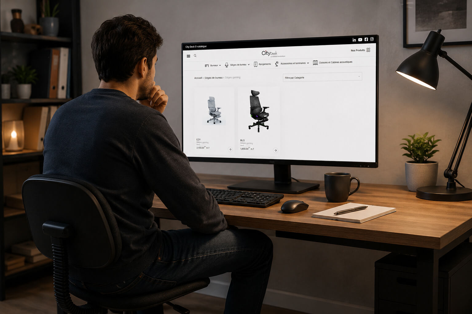 Personne comparant les chaises gaming pour télétravail proposées par City Desk en Tunisie 
