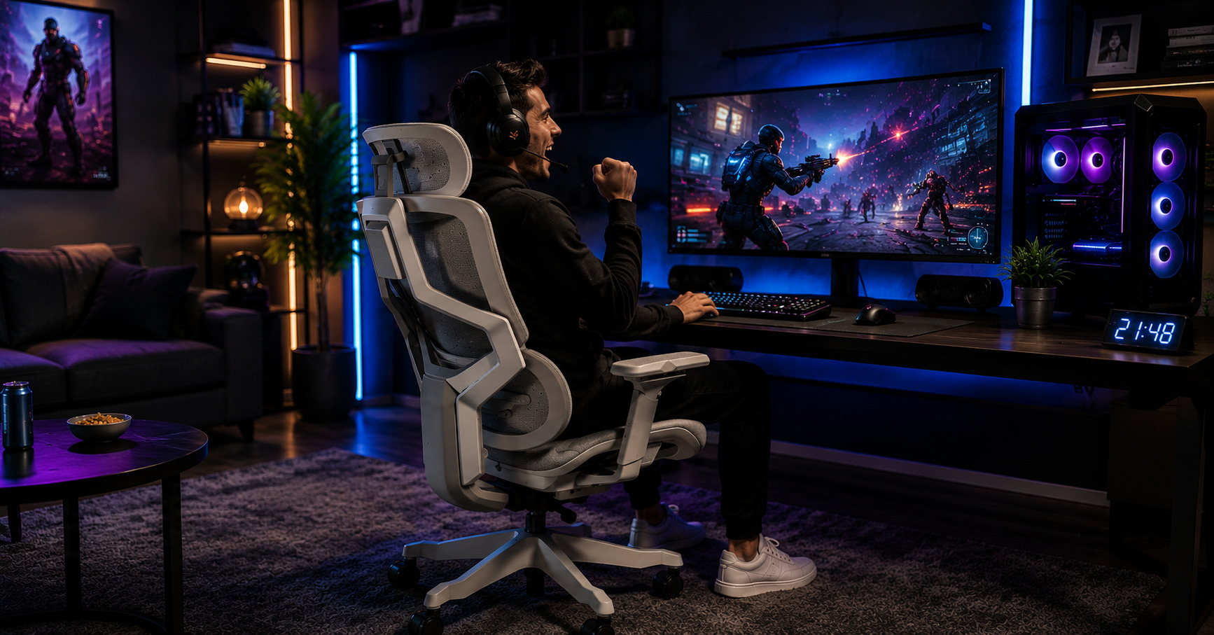 gamer profite de sa chaise gaming acheté de chez City Desk