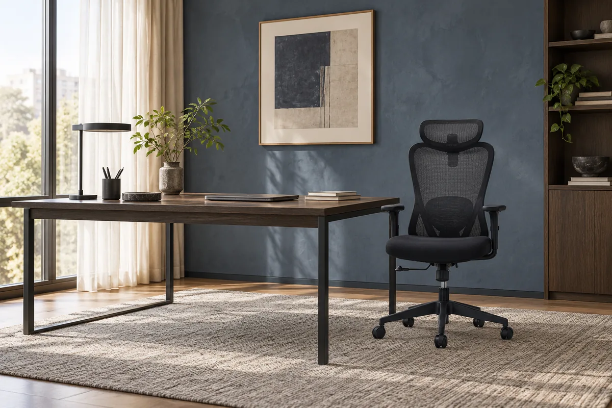 Fauteuil de bureau directionnel ARTIQUE noir avec dossier en résille et appui-tête