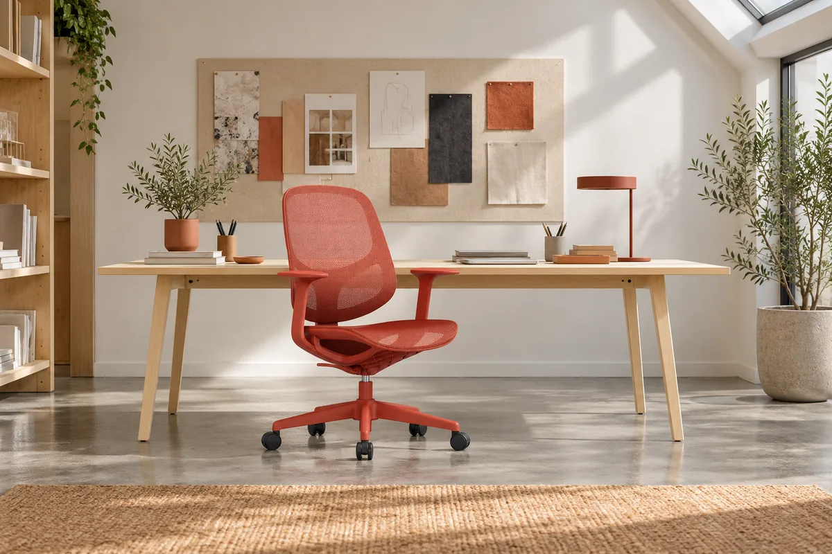 Chaise de bureau opérationnelle SWAY terracotta dans un espace de travail contemporain